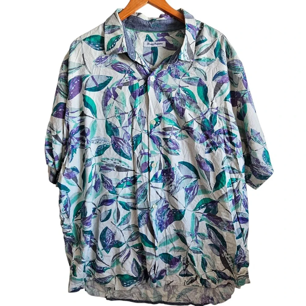 Tommy Bahama Silk Button Up Tropical Leaf Print Camp Shirt Plus‎ Size 3XL 3X